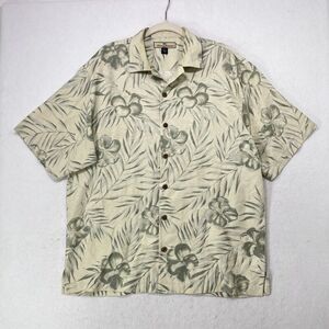 Tommy Bahama Shirt Men M Cream 100% Silk Floral Hawaiian Tropical Aloha Resort